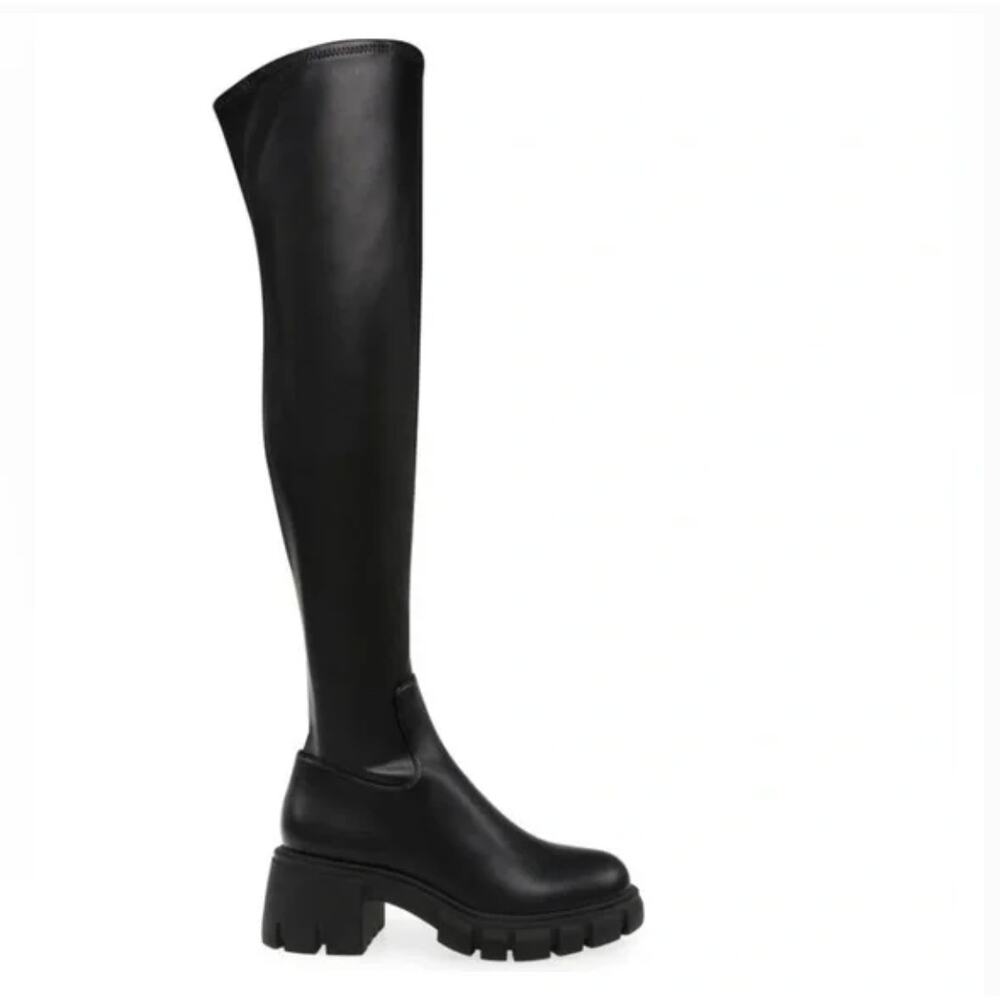 Steven New York Hylda Over The Knee Boots 7.5 Black NWOT Combat Grunge 90s Y2K